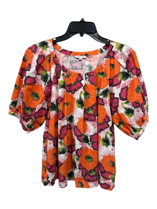 Frances Valentine Size Medium Orange, Pink & White Cotton Floral Pockets Top Orange, Pink & White / Medium
