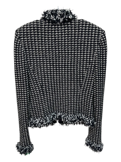 St John Couture Size 8 BLack, White, Blue Knit Fringe Detail Zip Up Jacket BLack, White, Blue / 8