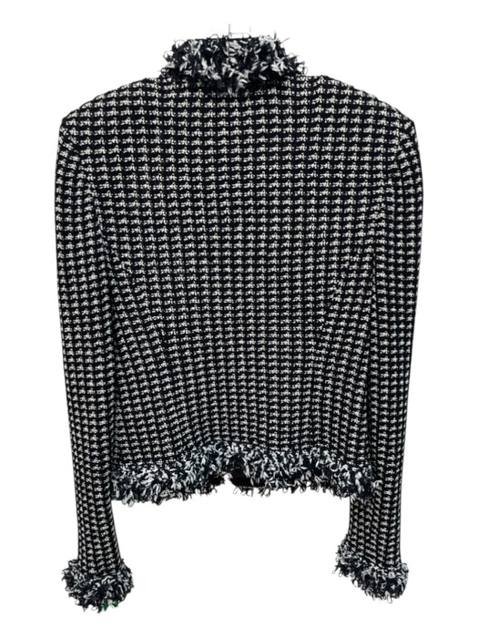 St John Couture Size 8 BLack, White, Blue Knit Fringe Detail Zip Up Jacket BLack, White, Blue / 8