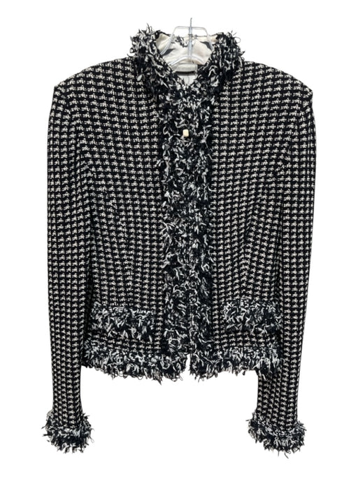 St John Couture Size 8 BLack, White, Blue Knit Fringe Detail Zip Up Jacket BLack, White, Blue / 8