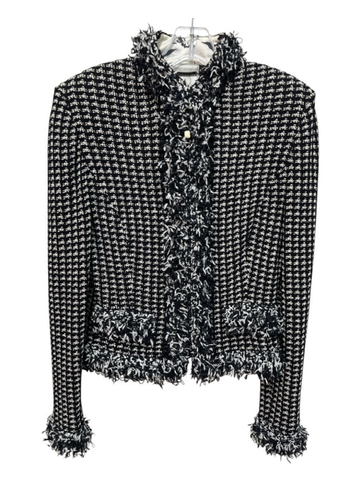 St John Couture Size 8 BLack, White, Blue Knit Fringe Detail Zip Up Jacket BLack, White, Blue / 8