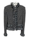 St John Couture Size 8 BLack, White, Blue Knit Fringe Detail Zip Up Jacket BLack, White, Blue / 8