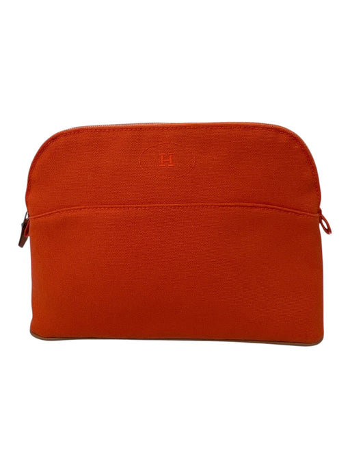 Hermes Orange Cotton Zip Close Inner Pocket Pouch Bag Orange / S