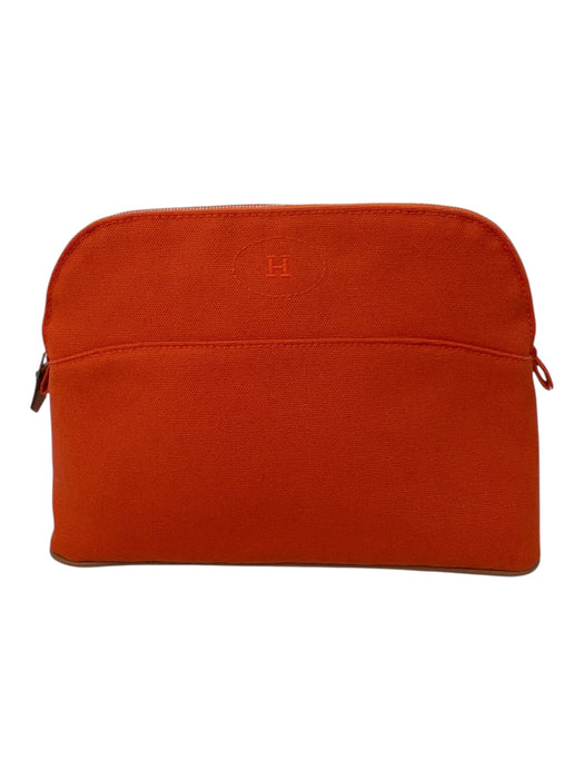 Hermes Orange Cotton Zip Close Inner Pocket Pouch Bag Orange / S