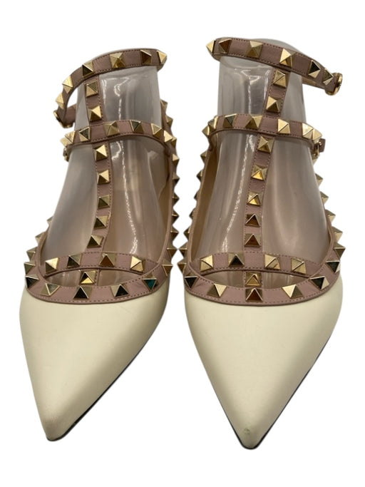 Valentino Garavani Shoe Size 39.5 Cream, Pink, Gold Leather Studded Flats Cream, Pink, Gold / 39.5