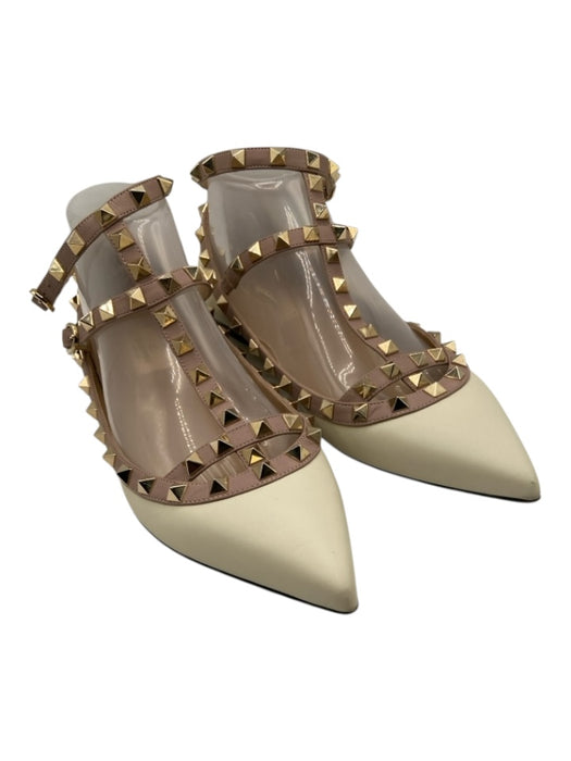 Valentino Garavani Shoe Size 39.5 Cream, Pink, Gold Leather Studded Flats Cream, Pink, Gold / 39.5