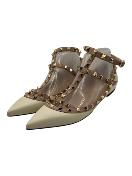 Valentino Garavani Shoe Size 39.5 Cream, Pink, Gold Leather Studded Flats Cream, Pink, Gold / 39.5