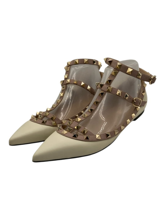 Valentino Garavani Shoe Size 39.5 Cream, Pink, Gold Leather Studded Flats Cream, Pink, Gold / 39.5