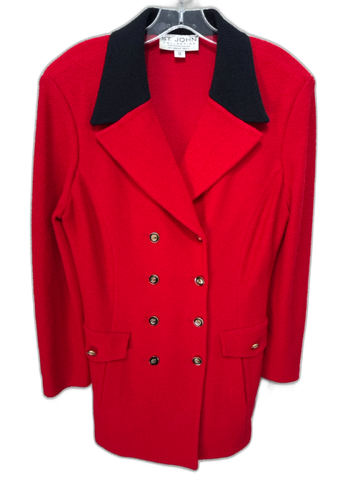 St. John Collection Size 12 Red & Black Wool & Rayon Double Breast Blazer Jacket Red & Black / 12