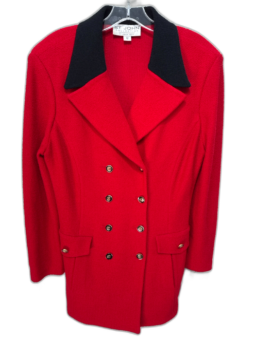 St. John Collection Size 12 Red & Black Wool & Rayon Double Breast Blazer Jacket Red & Black / 12