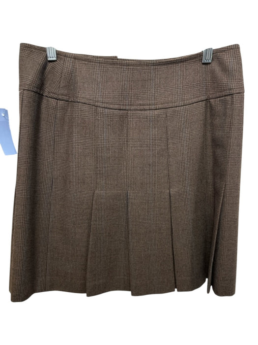 Akris Punto Size 6 Brown & Blue Wool Blend Pleated Plaid Wrap Brooch Skirt Brown & Blue / 6