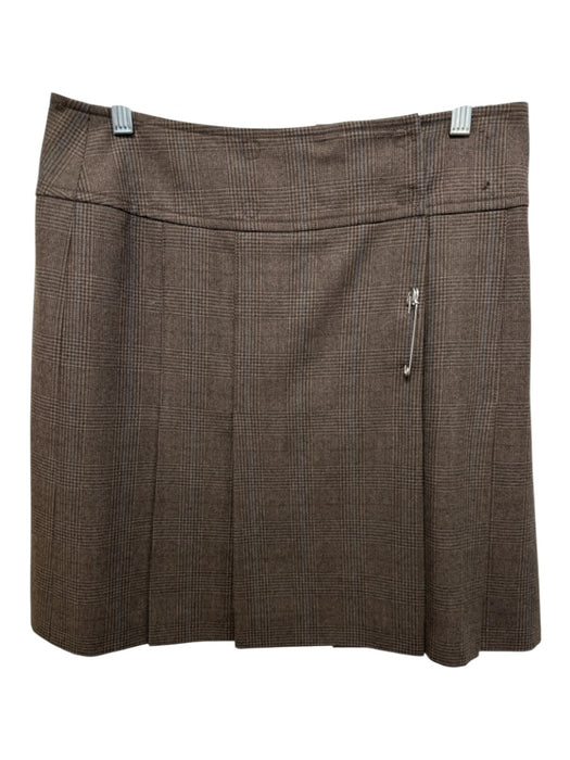 Akris Punto Size 6 Brown & Blue Wool Blend Pleated Plaid Wrap Brooch Skirt Brown & Blue / 6