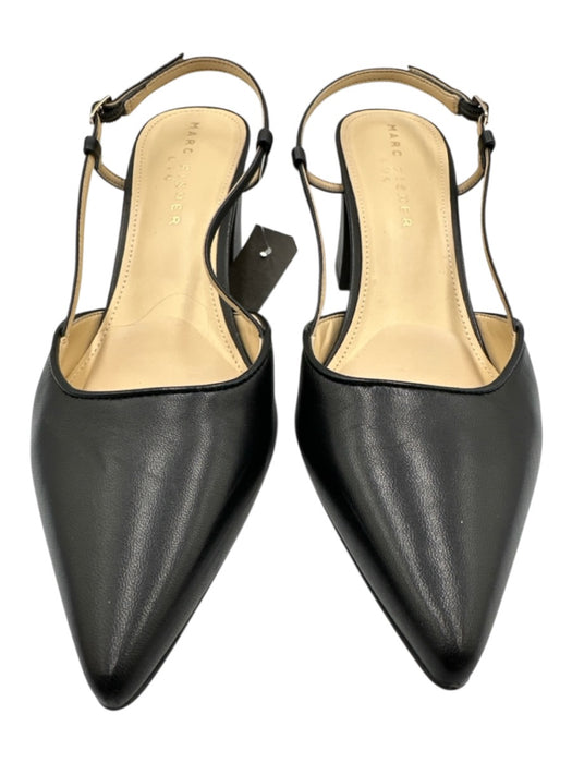 Marc Fisher Shoe Size 9.5 Black Leather Pointed Toe Slingback Block Heel Pumps Black / 9.5