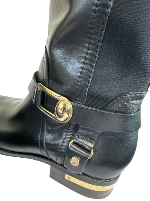 Vince Camuto Shoe Size 9.5 Black Leather Elastane Gold Hardware Riding Boots Black / 9.5