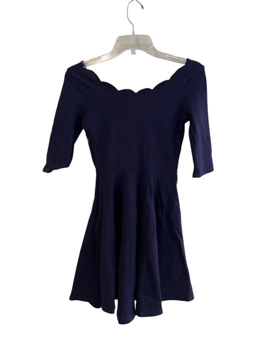 Lulus Size XS Navy Rayon Blend Half Sleeve Scalloped Neckline Fit & Flare Dress Navy / XS