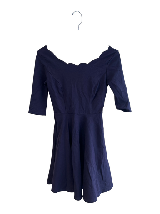 Lulus Size XS Navy Rayon Blend Half Sleeve Scalloped Neckline Fit & Flare Dress Navy / XS