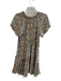 By Anthropologie Size XS Green & Tan Viscose floral print Round Split Neck Dress Green & Tan / XS