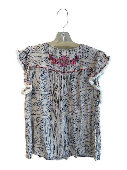 THML Size Sm & Med White, Blue & Pink Viscose Blend round split neck Top White, Blue & Pink / Sm & Med