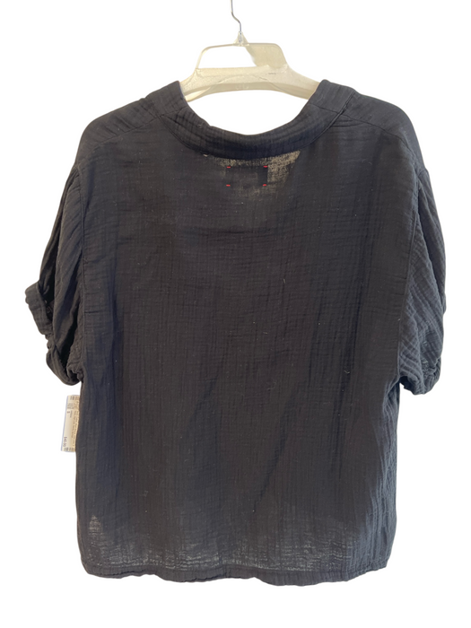 XiRENA Size S Black Cotton Short Sleeve solid color V Neck High Low Top Black / S
