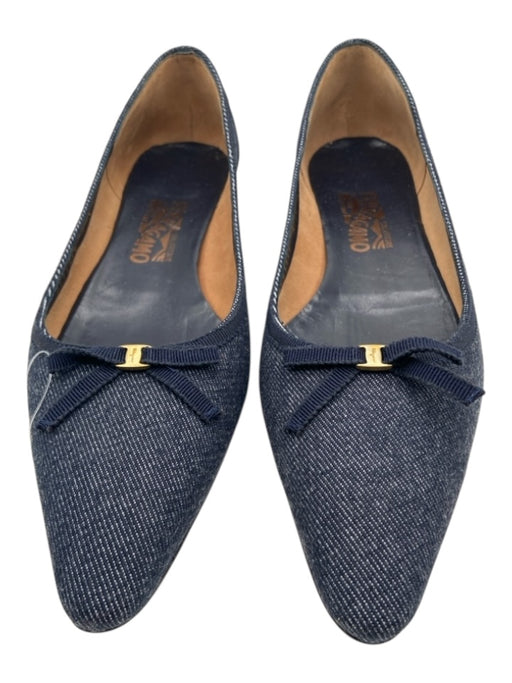 Salvatore Ferragamo Shoe Size 10.5 Blue Canvas Round Pointed Toe Denim Flats Blue / 10.5