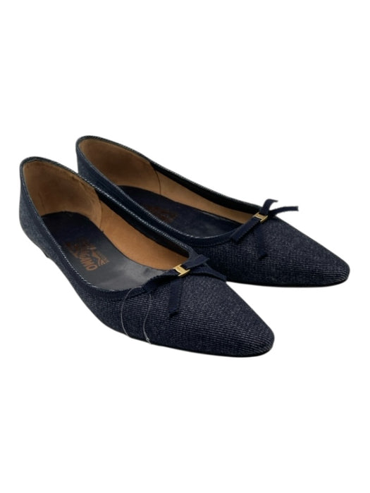 Salvatore Ferragamo Shoe Size 10.5 Blue Canvas Round Pointed Toe Denim Flats Blue / 10.5