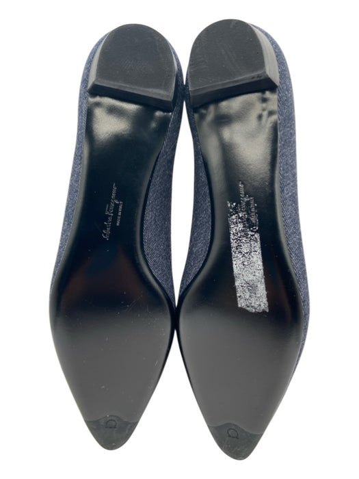 Salvatore Ferragamo Shoe Size 10.5 Blue Canvas Round Pointed Toe Denim Flats Blue / 10.5