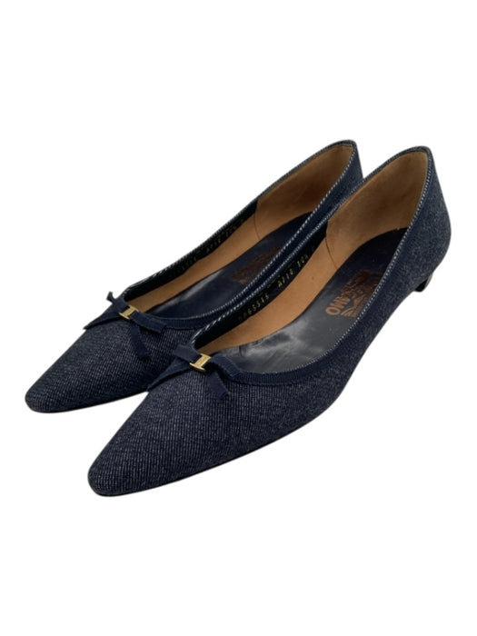 Salvatore Ferragamo Shoe Size 10.5 Blue Canvas Round Pointed Toe Denim Flats Blue / 10.5