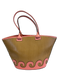 Dooney & Bourke Beige & Coral Pink Straw & Leather Woven Wave Magnetic Close Bag Beige & Coral Pink / L