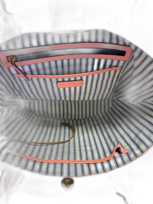 Dooney & Bourke Beige & Coral Pink Straw & Leather Woven Wave Magnetic Close Bag Beige & Coral Pink / L