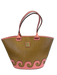 Dooney & Bourke Beige & Coral Pink Straw & Leather Woven Wave Magnetic Close Bag Beige & Coral Pink / L