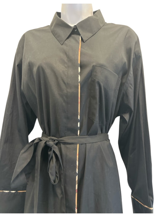 Burberry Size 10 Black Cotton Long Sleeve Button Up Below Knee Collar Dress Black / 10
