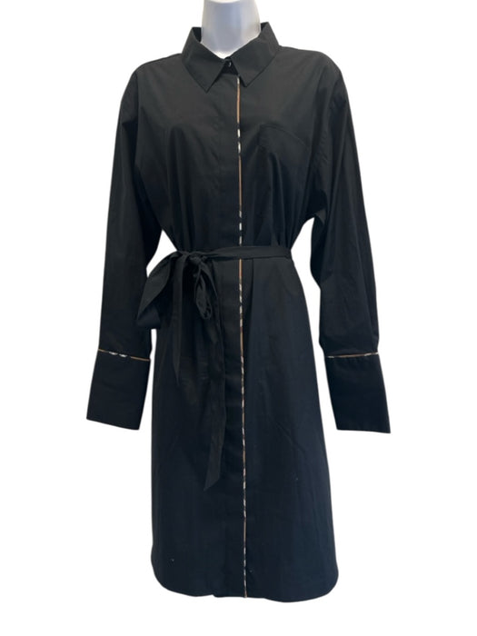 Burberry Size 10 Black Cotton Long Sleeve Button Up Below Knee Collar Dress Black / 10