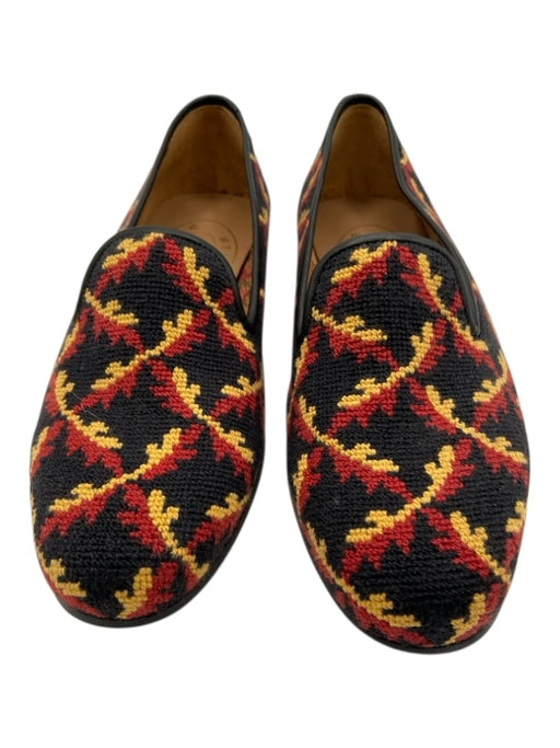 Stubbs & Wooten Shoe Size 9 Red, Black, Yellow Leather Needlepoint D Ring Flats Red, Black, Yellow / 9