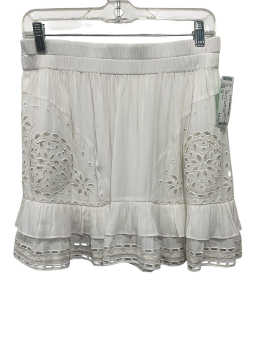 Ramy Brook Size M White Polyester Satin Elastic Waist Crochet Lace Mini Skirt White / M