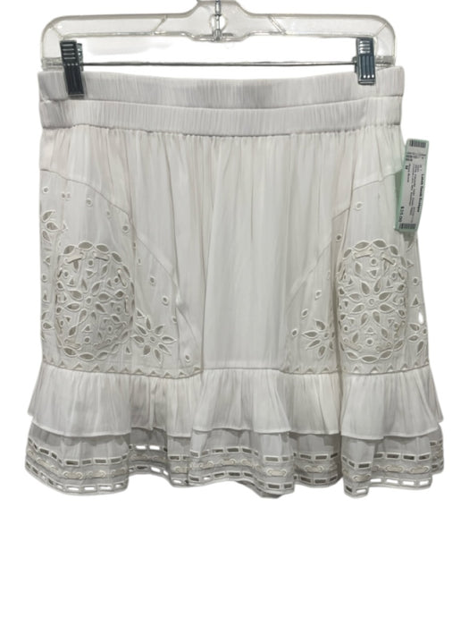 Ramy Brook Size M White Polyester Satin Elastic Waist Crochet Lace Mini Skirt White / M