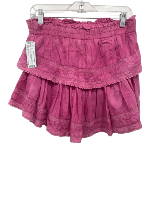 Love Shack Fancy Size S Pink Cotton Elastic Waist Crochet Lace Tiered Mini Skirt Pink / S