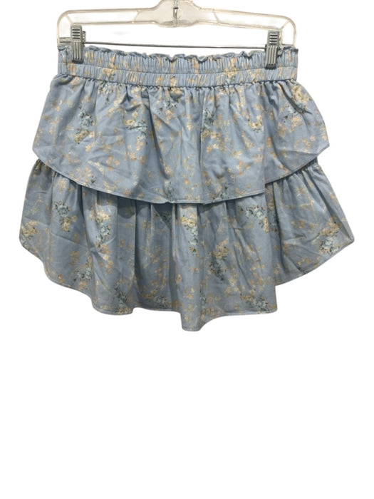 Love Shack Fancy Size S Blue & Beige Cotton Elastic Waist Floral Print Skirt Blue & Beige / S