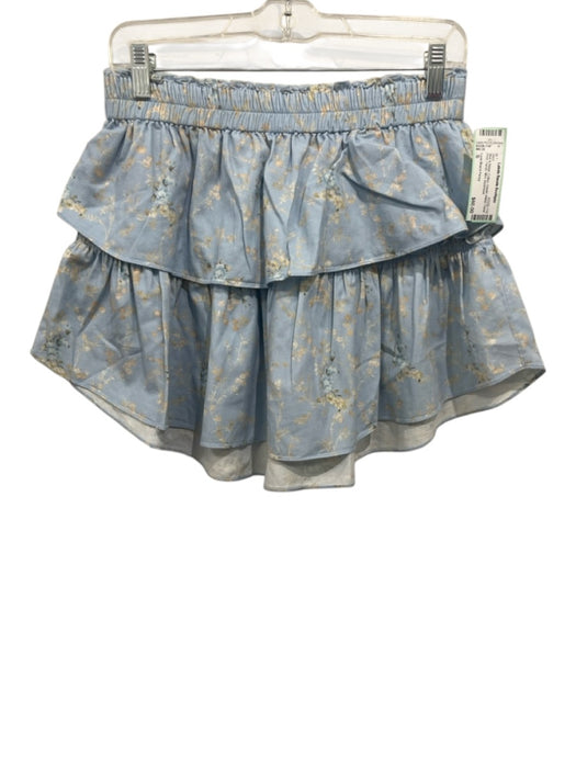 Love Shack Fancy Size S Blue & Beige Cotton Elastic Waist Floral Print Skirt Blue & Beige / S