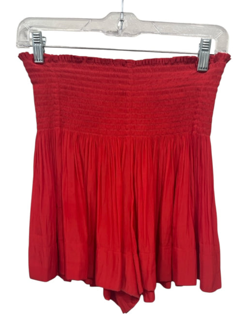 Koch Size M Red Polyester Satin Smocked Waist Pleated Shorts Red / M