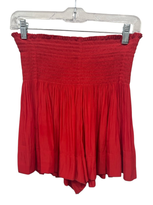 Koch Size M Red Polyester Satin Smocked Waist Pleated Shorts Red / M