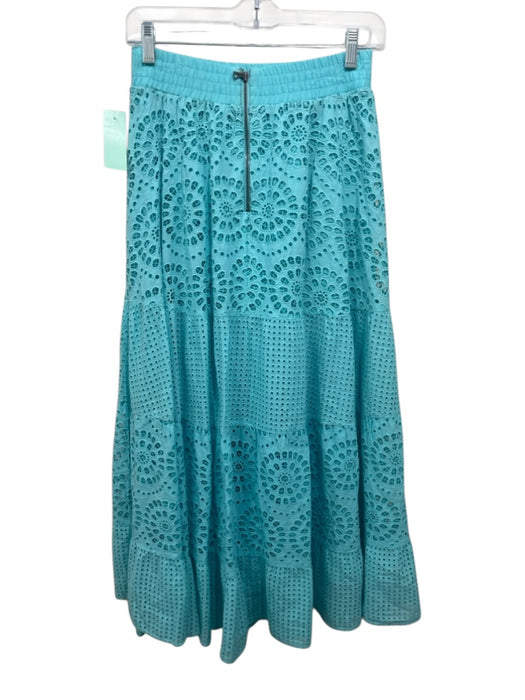 Alice + Olivia Size 4 Electric Blue Cotton Elastic Waistband Floral Eyelet Skirt Electric Blue / 4