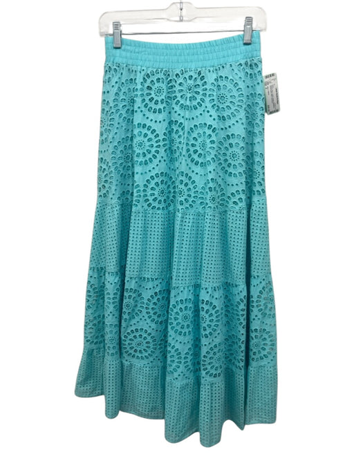 Alice + Olivia Size 4 Electric Blue Cotton Elastic Waistband Floral Eyelet Skirt Electric Blue / 4