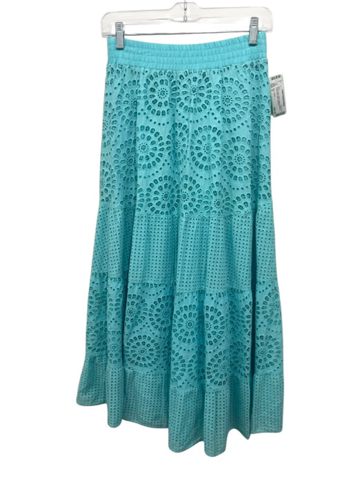 Alice + Olivia Size 4 Electric Blue Cotton Elastic Waistband Floral Eyelet Skirt Electric Blue / 4