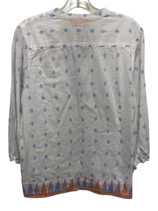 Oliphant Size XL White, Blue, Orange Cotton Long Sleeve Abstract Print Tunic Top White, Blue, Orange / XL