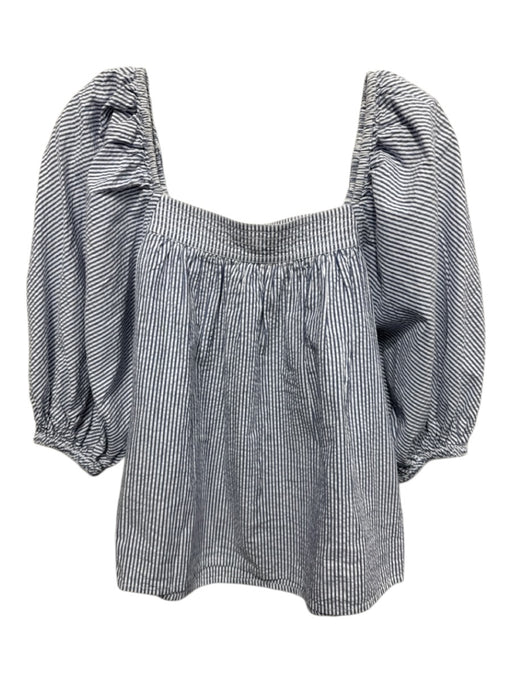Ann Mashburn Size XS Blue & White Cotton Puff 1/2 Sleeve Stripes Square Neck Top Blue & White / XS
