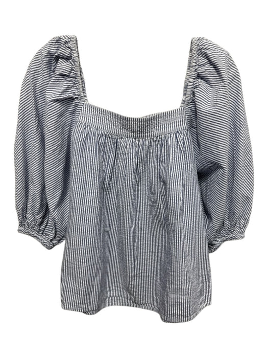 Ann Mashburn Size XS Blue & White Cotton Puff 1/2 Sleeve Stripes Square Neck Top Blue & White / XS