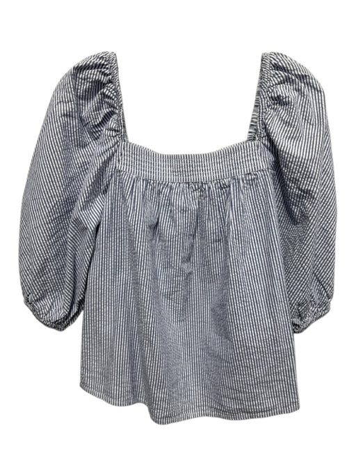 Ann Mashburn Size XS Blue & White Cotton Puff 1/2 Sleeve Stripes Square Neck Top Blue & White / XS