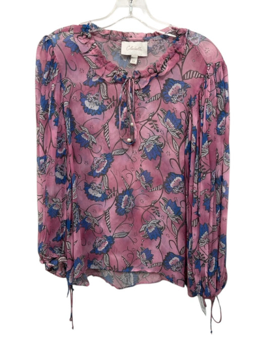 Cleobella Size XS Pink, Blue, Gray Viscose Long puff sleeve Floral Print Top Pink, Blue, Gray / XS