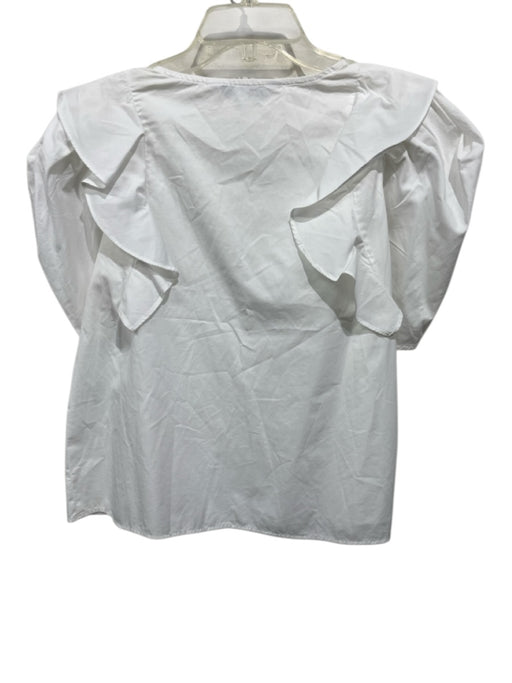 Crosby Size S White Cotton Short Puff Sleeve Ruffle V Neck Top White / S