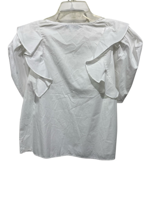 Crosby Size S White Cotton Short Puff Sleeve Ruffle V Neck Top White / S